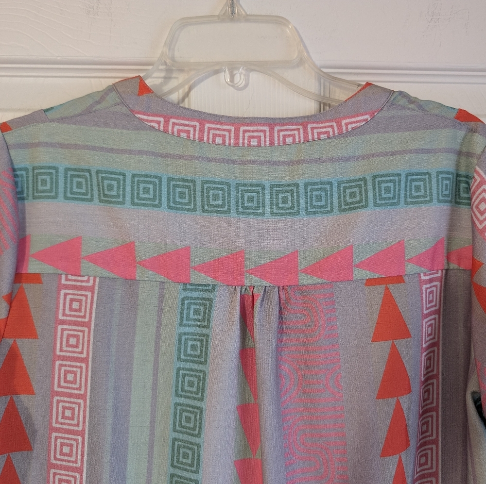 Colorful Geometric Patterned Peplum Blouse Size M - Picture 7 of 8